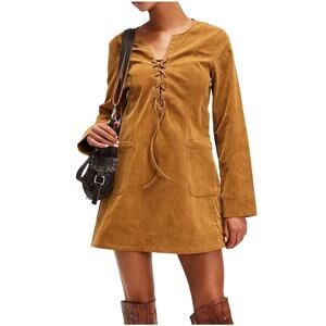 Free People Bradley Faux-Suede Mini Dress Womens XS Tan Tobacco Shift A-Line NEW